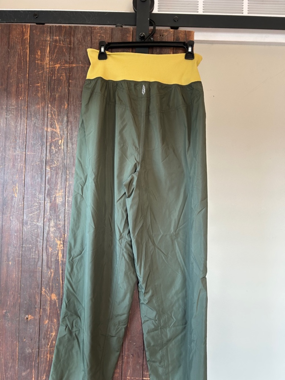 FP Movement by Free People Olive Green Wide-Leg Joggers with Yellow Rib Waist - Picture 5 of 6